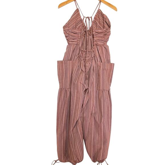 NWT CUPSHE Women’s Boho Brown Striped Wideleg Halter Jumpsuit large - Picture 7 of 9